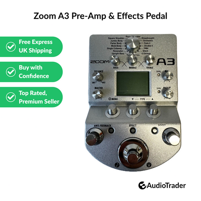 Zoom A3 Pre-Amp & Effects Pedal for Acoustic Guitar With US Power Supply