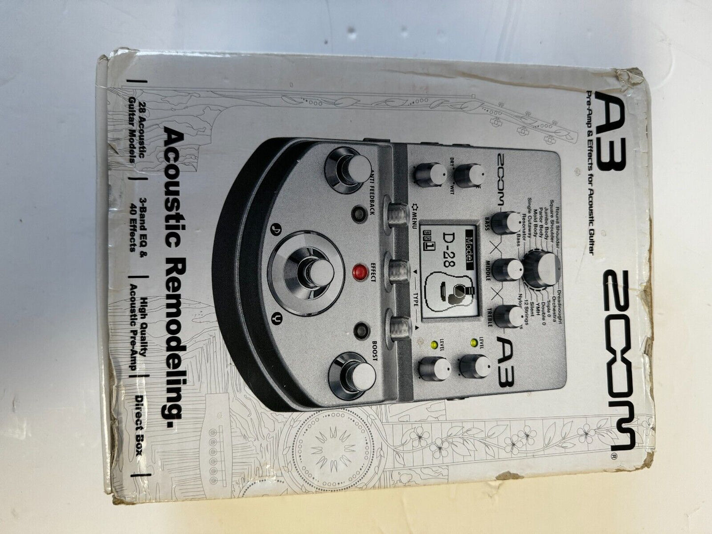 Zoom A3 Pre-Amp & Effects Pedal for Acoustic Guitar With US Power Supply